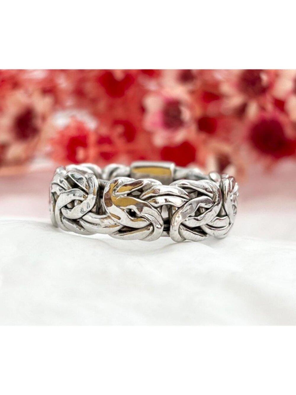 Turkish made Byzantine Link Maximalist Sterling Silver 925 Vintage Ring - sz 9